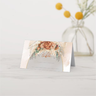 Carte De Placement Terracotta tendance et fleurs bordeaux verdure