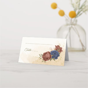Carte De Placement terre cuite bleu marine fleuri mariage