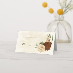 Carte De Placement terre cuite tonalité de terre mariage vert fleuri