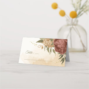 Carte De Placement terre cuite tonalité de terre mariage vert fleuri