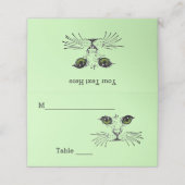 Carte De Placement Tête de chat noir Dessin vert yeux longs Whiskers (Extérieur déplié)