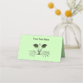 Carte De Placement Tête de chat noir Dessin vert yeux longs Whiskers (Dos)