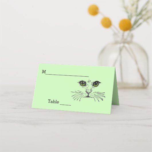 Carte De Placement Tête de chat noir Dessin vert yeux longs Whiskers (Devant)