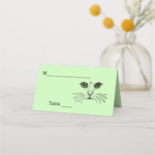 Carte De Placement Tête de chat noir Dessin vert yeux longs Whiskers