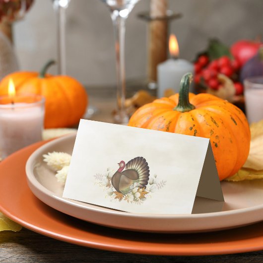 Carte De Placement Thanksgiving Turquie Bird Green Foliage Feuilles