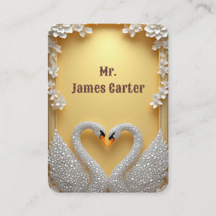 Carte De Placement Thème de couple cygne cristal or mariage