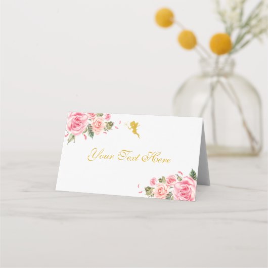 Carte De Placement Thème Fée rose et or (Devant)