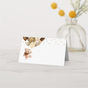 Carte De Placement Thème Ours en Peluche Marron et Ballons Dorés pour