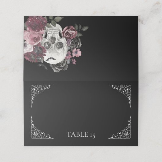 Carte De Placement Til Death Aquarelle Crâne Rose Mariage gothique (Extérieur déplié)