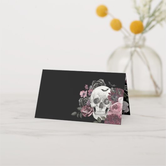 Carte De Placement Til Death Aquarelle Crâne Rose Mariage gothique (Dos)