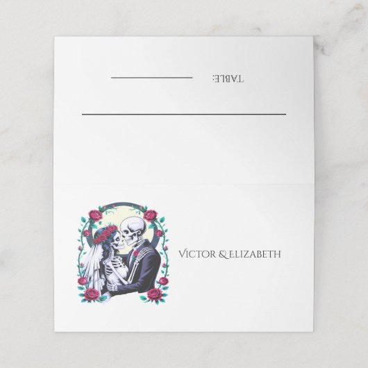 Carte De Placement Til Death Gothique Squelette Couple Rose Mariage (Extérieur déplié)