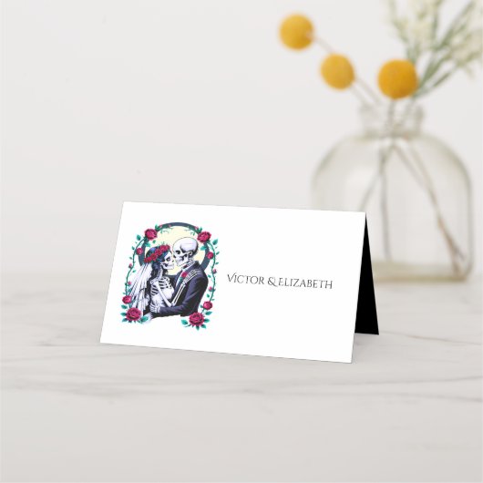 Carte De Placement Til Death Gothique Squelette Couple Rose Mariage (Devant)