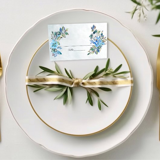 Carte De Placement Tomber dans l'amour aquarelle bleu Mariage Floral