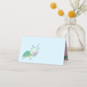 Carte De Placement Tortue de mer mignonne Baby shower fille rose