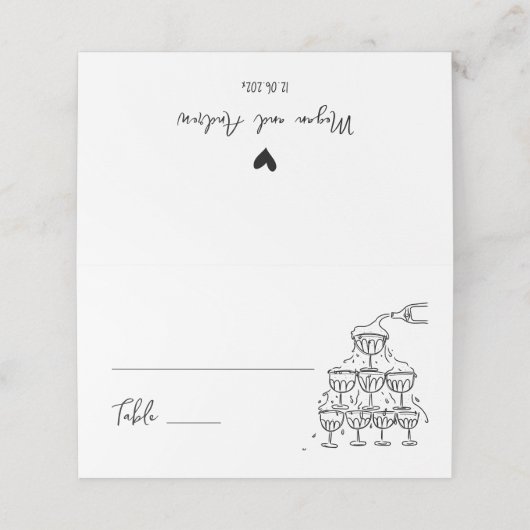 Carte De Placement Tour de Champagne à main Mariage Carte de place (Extérieur déplié)