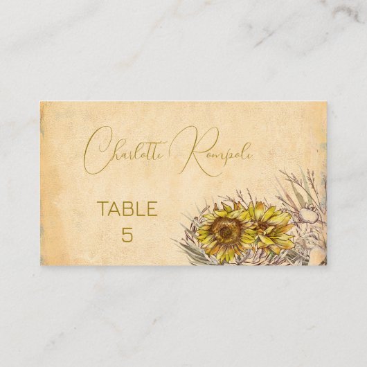 Carte De Placement Tournesol bohème rustique (Dos)