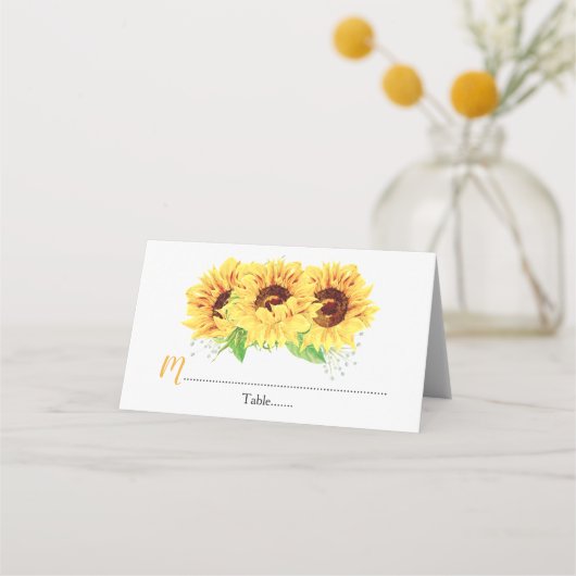 Carte De Placement Tournesol Jaune Fleurs de Mariage (Devant)