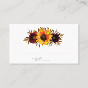 Carte De Placement Tournesol Roses Rouge Violet Automne Mariage Rusti