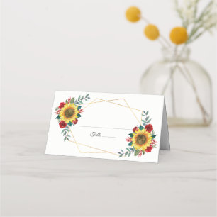Carte De Placement Tournesol rouge Floral Mariage géométrique