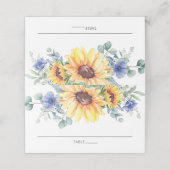 Carte De Placement Tournesol Rustique Bleu Floral Mariage Nom d'hôte (Extérieur déplié)