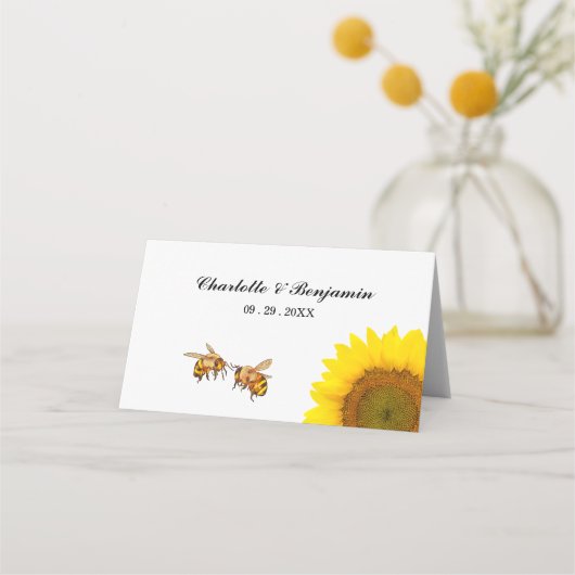 Carte De Placement Tournesol rustique & Mariage d'abeille (Dos)