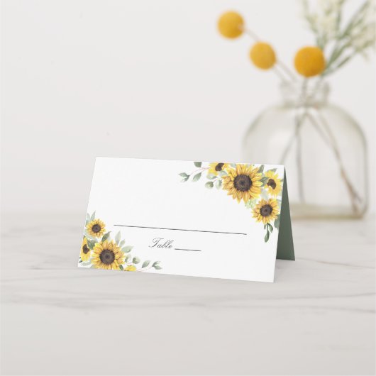 Carte De Placement Tournesol Vert Feuille Table Mariage  (Devant)