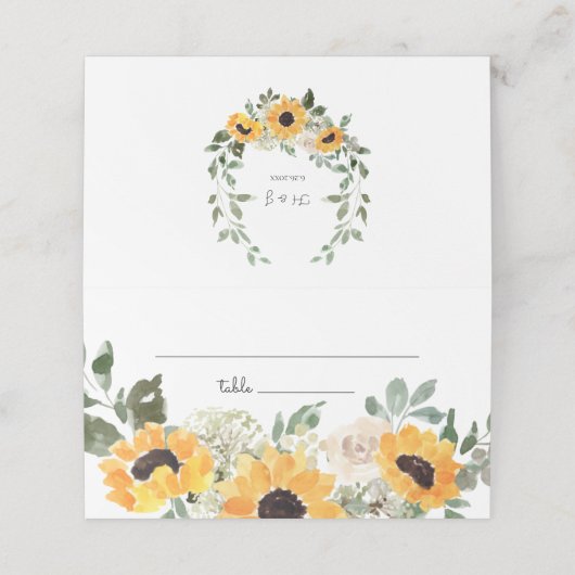 Carte De Placement Tournesol vert Rustique Mariage Carte Place (Extérieur déplié)