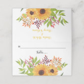 Carte De Placement Tournesols couleur jaune et mariage feuille (Extérieur déplié)