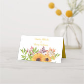 Carte De Placement Tournesols couleur jaune et mariage feuille (Dos)