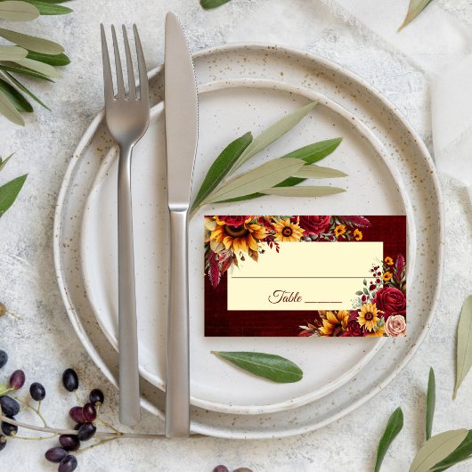 Carte De Placement tournesols jaunes mariage de automne bordeaux