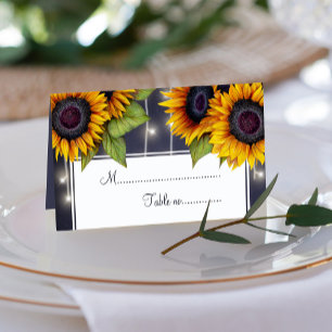 Carte De Placement Tournesols rustiques et lumières table mariage