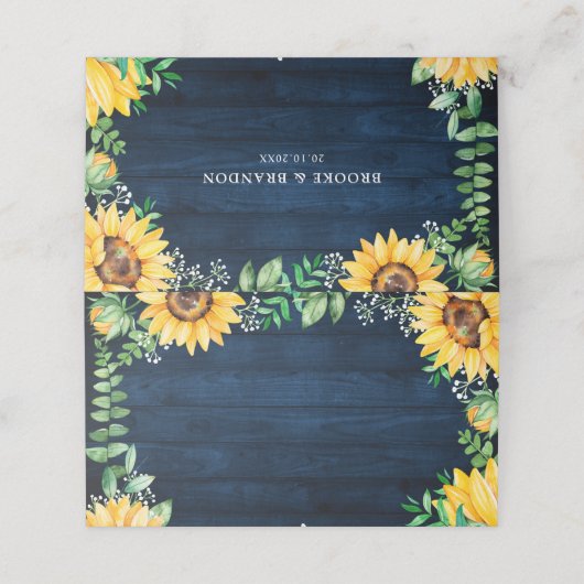 Carte De Placement Tournesols rustiques Mariage bleu marine (Extérieur déplié)