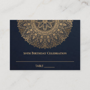 CARTE DE PLACEMENT TOUT ÂGE MARINE OR ORNATE MANDALA 50E ANNIVERSAIRE