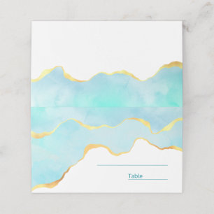 Carte De Placement Tranquille Tropical Vert Bleu avec bordure or