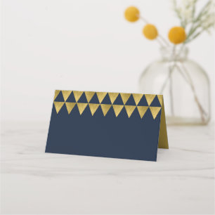 Carte De Placement Triangle bleu et or Faux Motif géométrique