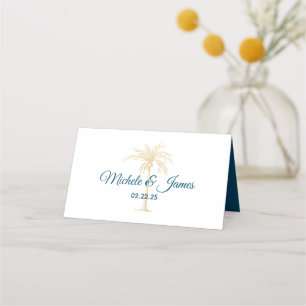 Carte De Placement Tropical Gold Palm Tree Beach Mariage moderne