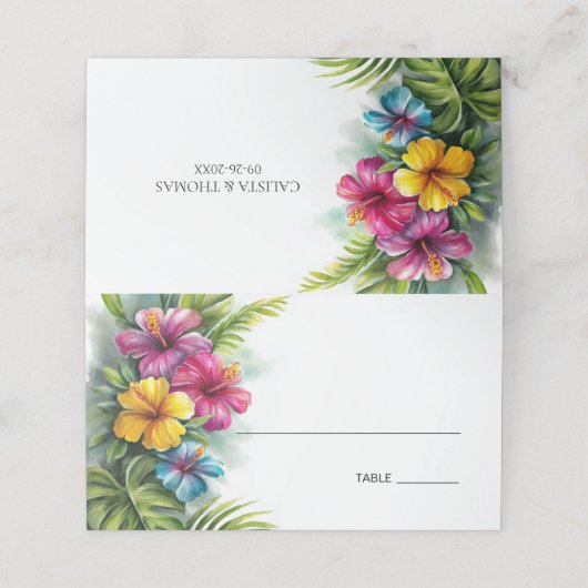 Carte De Placement Tropical Hibiscus Wedding Place Card (Extérieur déplié)