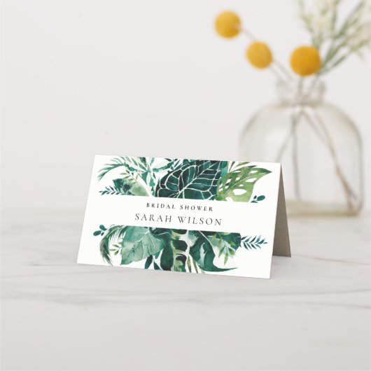 Carte De Placement Tropical Monstera Vert Faune Feuillage Shower Nupt (Devant)