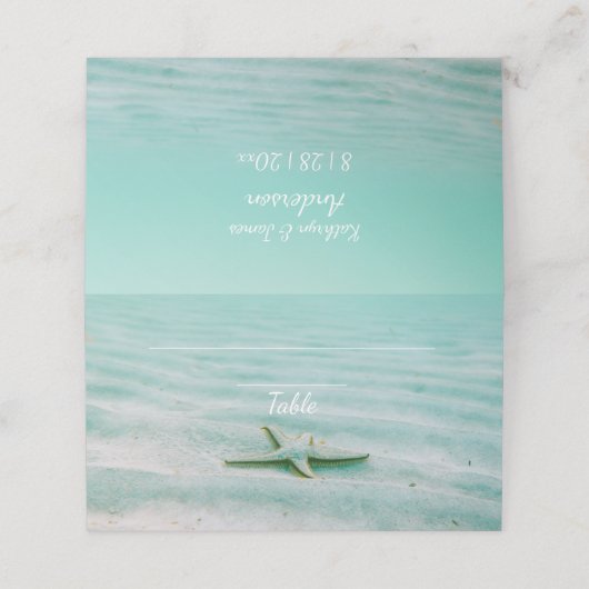 Carte De Placement Tropical Starfish Mariage Aqua Ocean Beach Thème (Extérieur déplié)