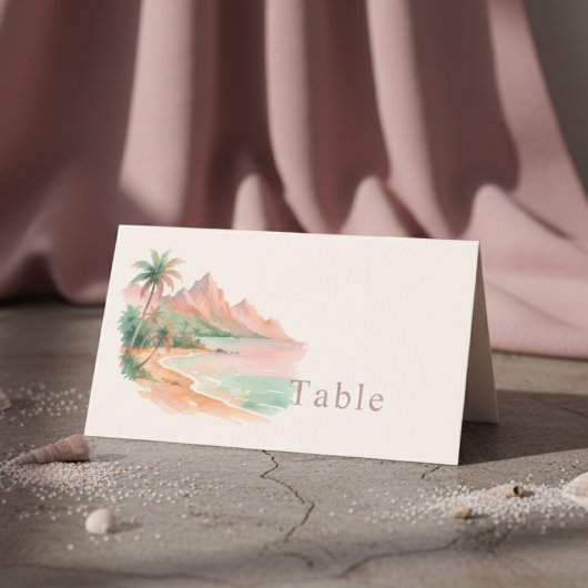 Carte De Placement Tropical Sunset Island Beach Watercolor Wedding