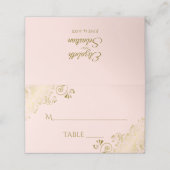 Carte De Placement Trucs d'or sur Blush Pink Elegant Mariage écriture (Extérieur déplié)