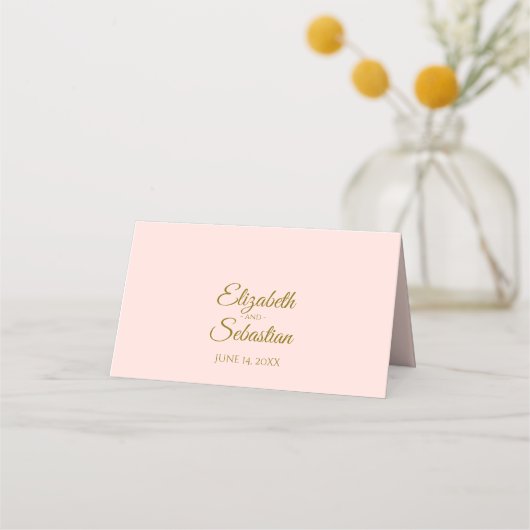 Carte De Placement Trucs d'or sur Blush Pink Elegant Mariage écriture (Dos)