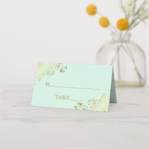 Carte De Placement Trucs d'or sur Mint Green Élégant mariage écriture