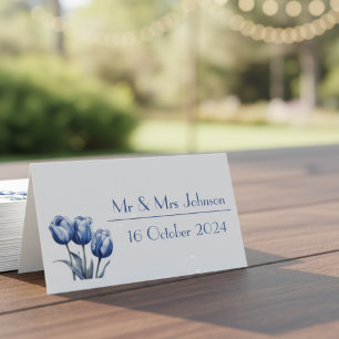 Carte De Placement Tulipes dans Delft Blue personnalisable