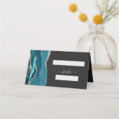 Carte De Placement Turquoise Bleu Argent Agate Mariage foncé (Devant)