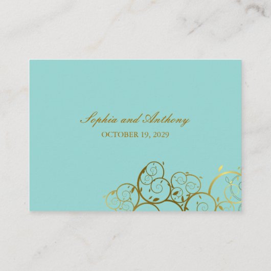 Carte De Placement Turquoise & Classy Golden Spirals Mariage élégant (Dos)