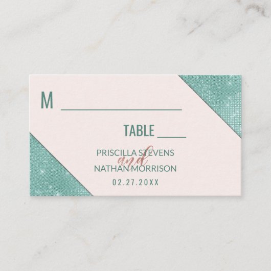 Carte De Placement Turquoise de Parties scintillant de Mariage rose e (Devant)