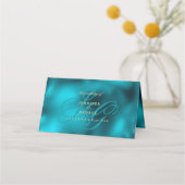 Carte De Placement Turquoise metallic monogram initials wedding (Dos)