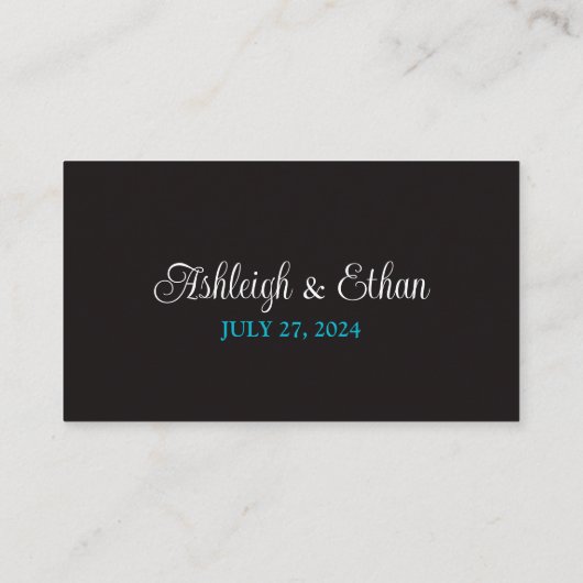 Carte De Placement Turquoise, Noir Damask Love Hearve Mariage (Dos)