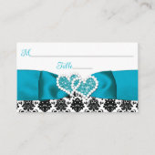 Carte De Placement Turquoise, Noir Damask Love Hearve Mariage (Devant)